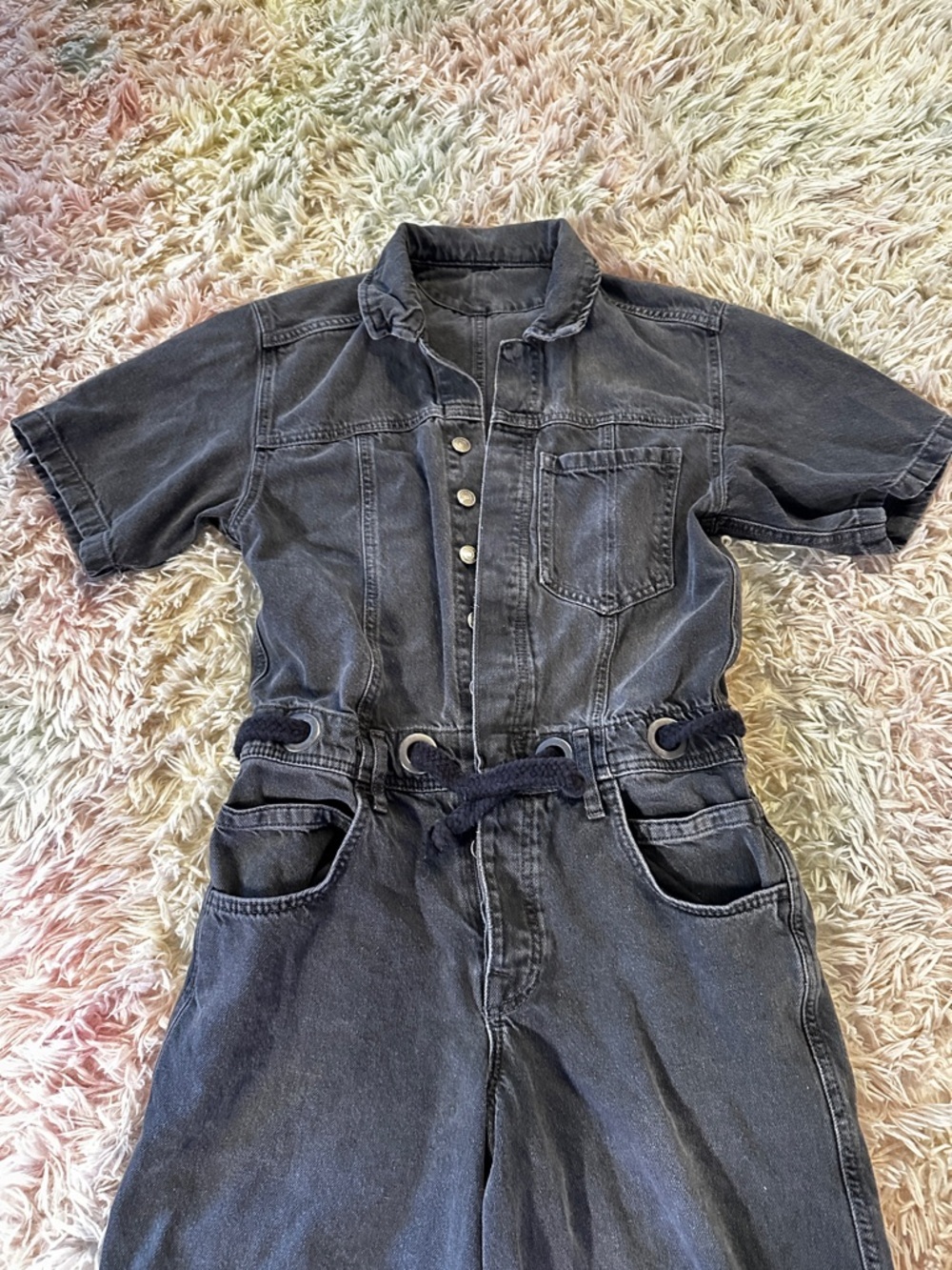NWT Free People We The Free Edison Wide-Leg Black Denim Coverall Size XS - Picture 5 of 13